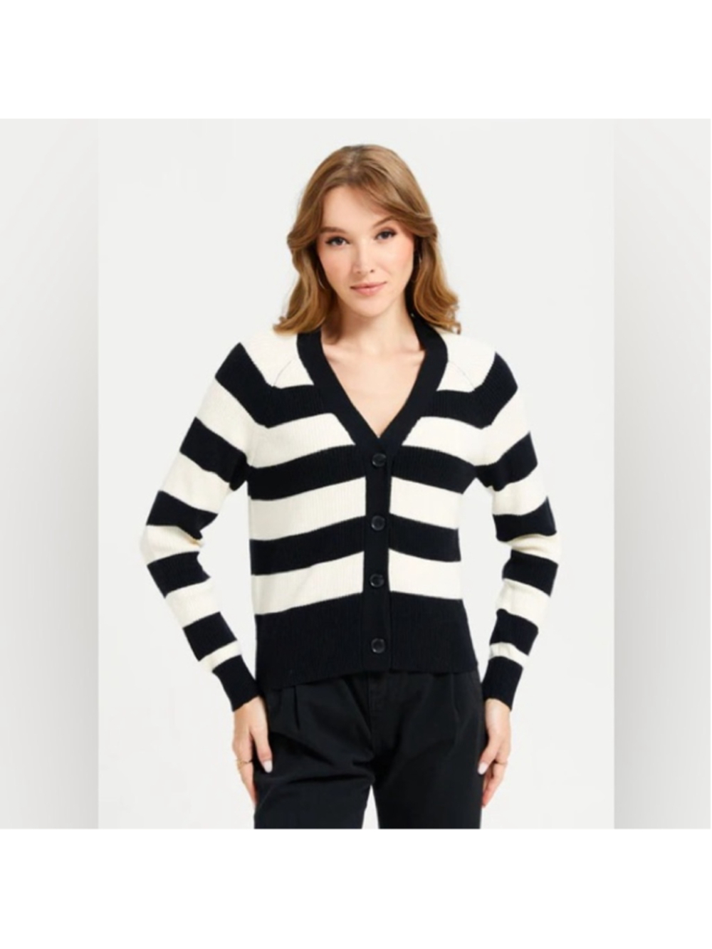 Baleno 100% Cotton Striped Button Front Cardigan Size M